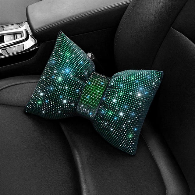 2023 Shiny Rhinestone Bow Car Headrest Neck Pillow for Women Driver Back Support and Relaxation Accessory