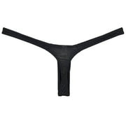 Botmois Mens Slim T-back Male Pouch Enhancing Thong Shiny Bikinis Solid G-strings Underwear Ice Silk Tanga Black M