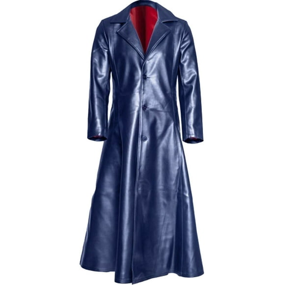Men's Coats And Jackets Hooded Men's Trendy Gothic Long Coat Leather Coat Faux Leather Jacket Jackets S-5Xl Dark Blue XXXL JE