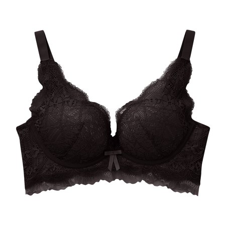 

KDDYLITQ Women s Padded Bralette Everyday Seamless Push Up Lace Wireless Comfort Bra Black 32