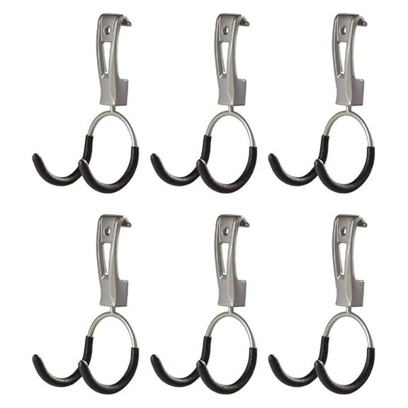 Universal Powder Coaded Metallic FastTrack Hanging Garage Hook Organizers for Ladder, Tool, and Bike Storage (6 Pack)