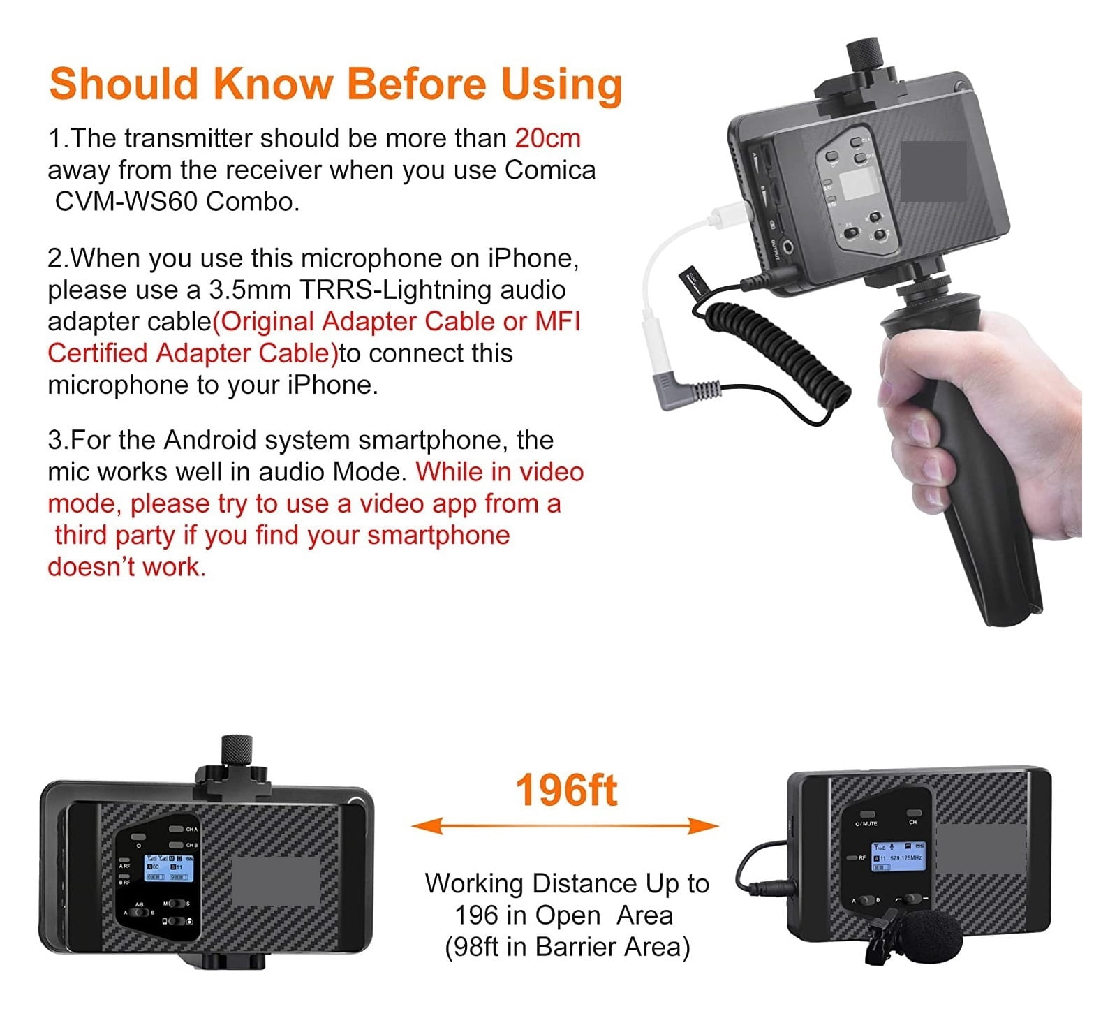 WS60 UHF Dual-channel Wireless Lapel Microphone With Phone Clip Lavalier Mic ,Easy to Operate
