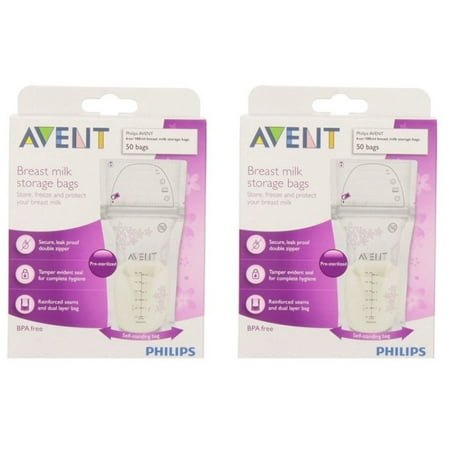 (2 Pack) Philips AVENT 6-oz Breast Milk Storage Bags, 50-Count,