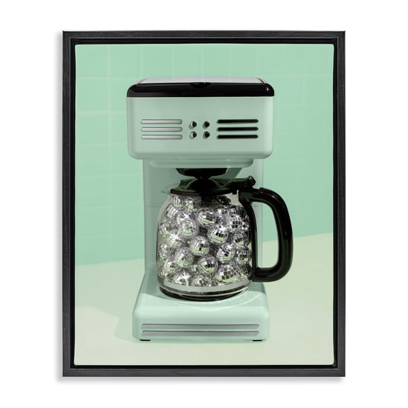 Stupell Industries Disco Coffee Maker over Green Black Framed Floater Canvas Wall Art, design by LISH Creative