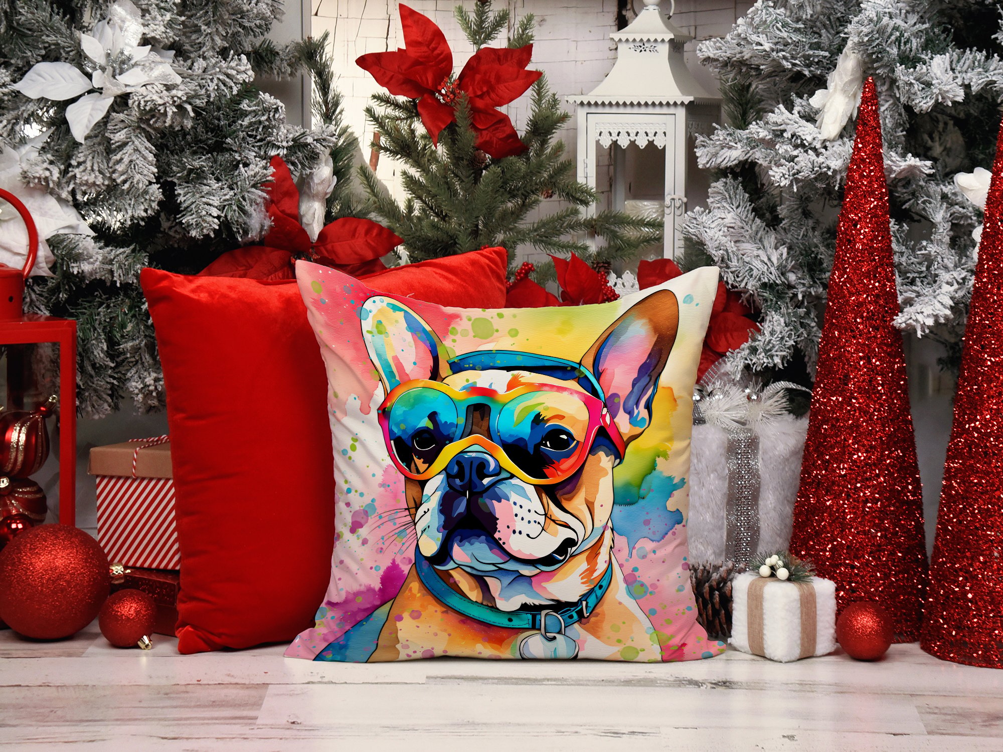 thumbnail image 2 of French Bulldog Hippie Dawg Fabric Decorative Pillow 18 in x 18 in, 2 of 5