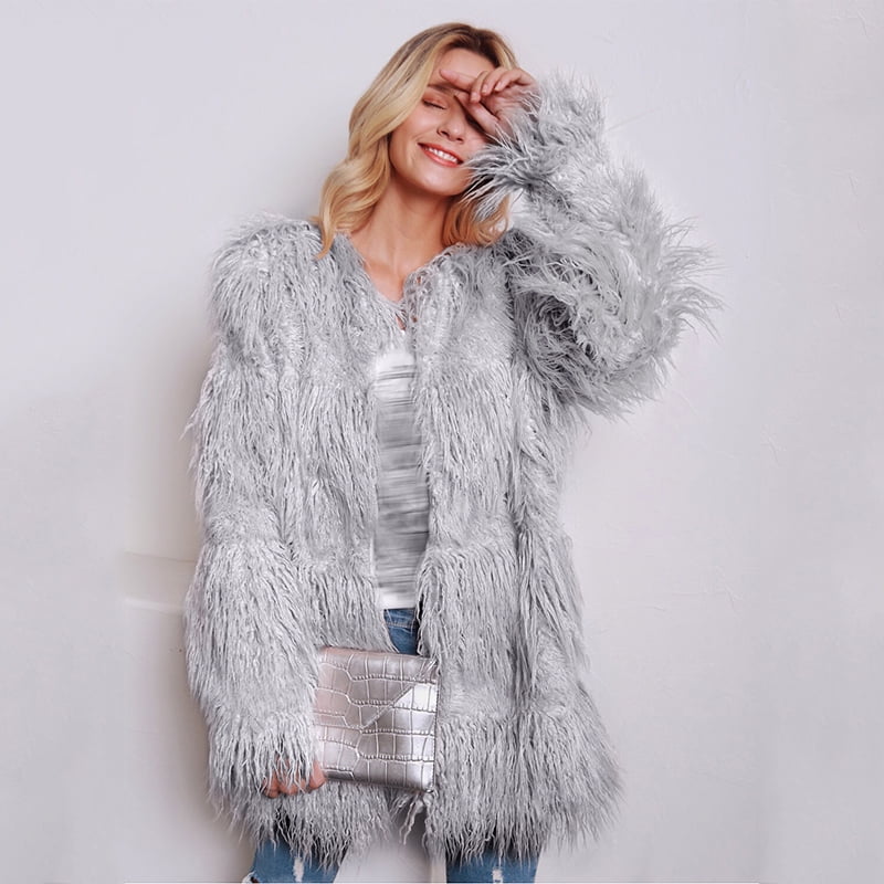 long sleeve collarless fur coats