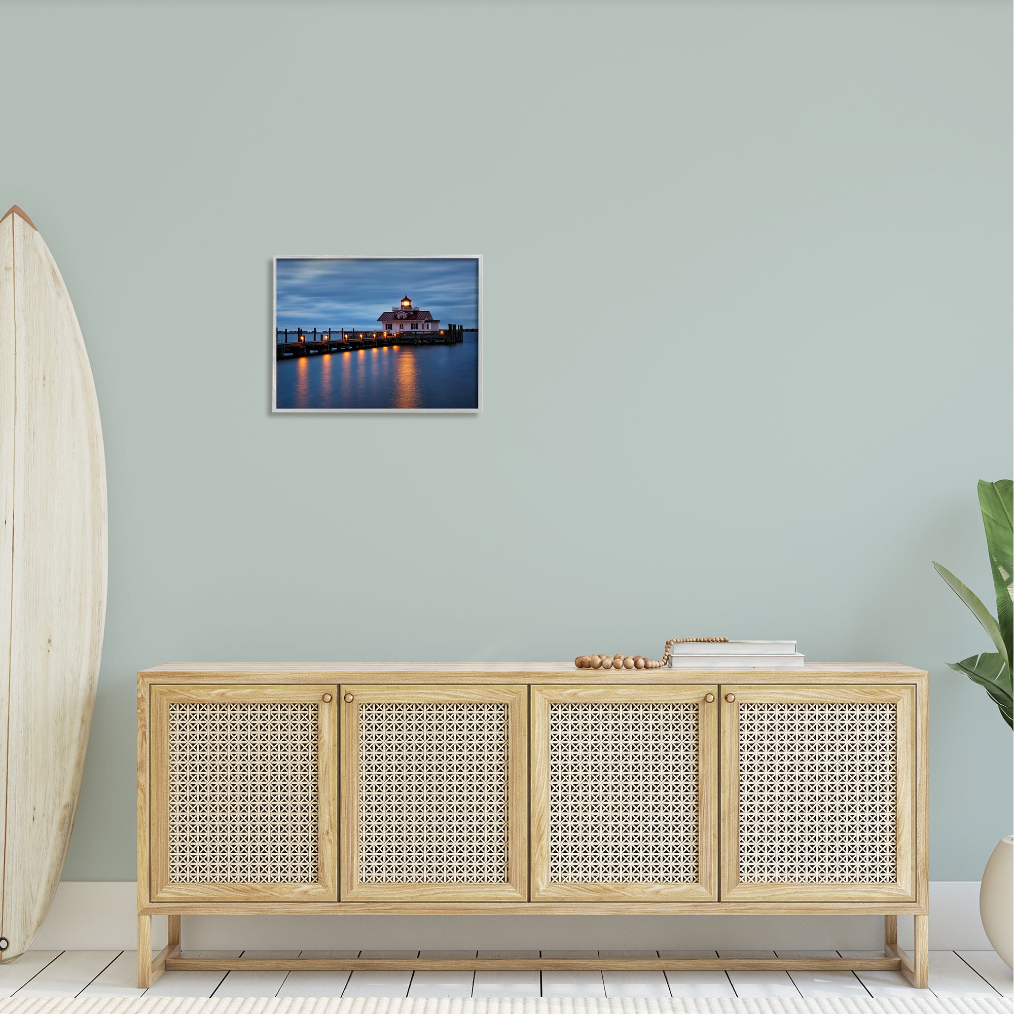 Stupell Calm Nighttime Bridge Coastal Lights Landscape Photography Gray Framed Art Print Wall Art