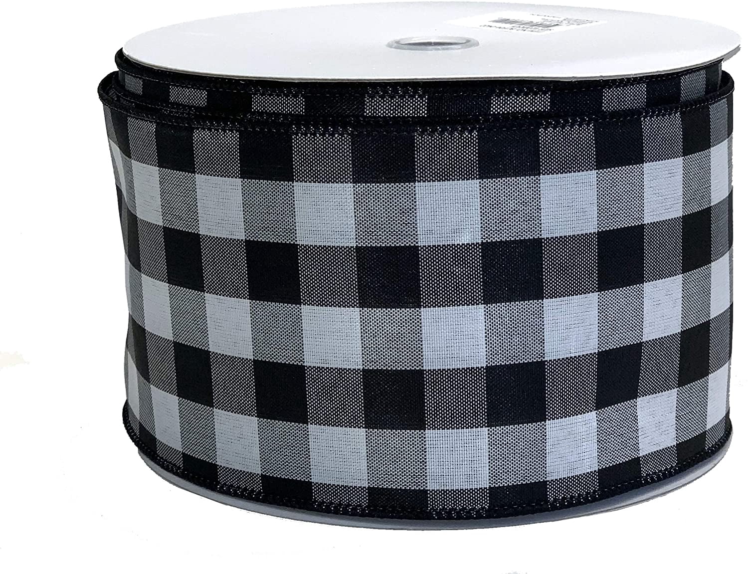 Buffalo Check Black White Ribbon - 4" x 50 Yards, Wired Edge Plaid, Wreath, Farmhouse Decor, Garland, Presents, Gift Basket, Wrapping, Ribbons for Crafts, Christmas Ribbon