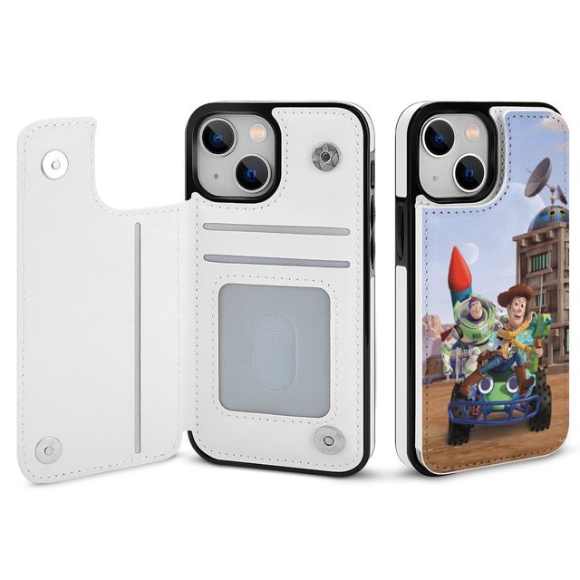 Funda tipo cartera de Toy Story para iPhone 14 con tarjetero, tapa trasera tipo libro de piel sintética con función atril, ranuras para tarjetas, cierre magnético doble, antigolpes.