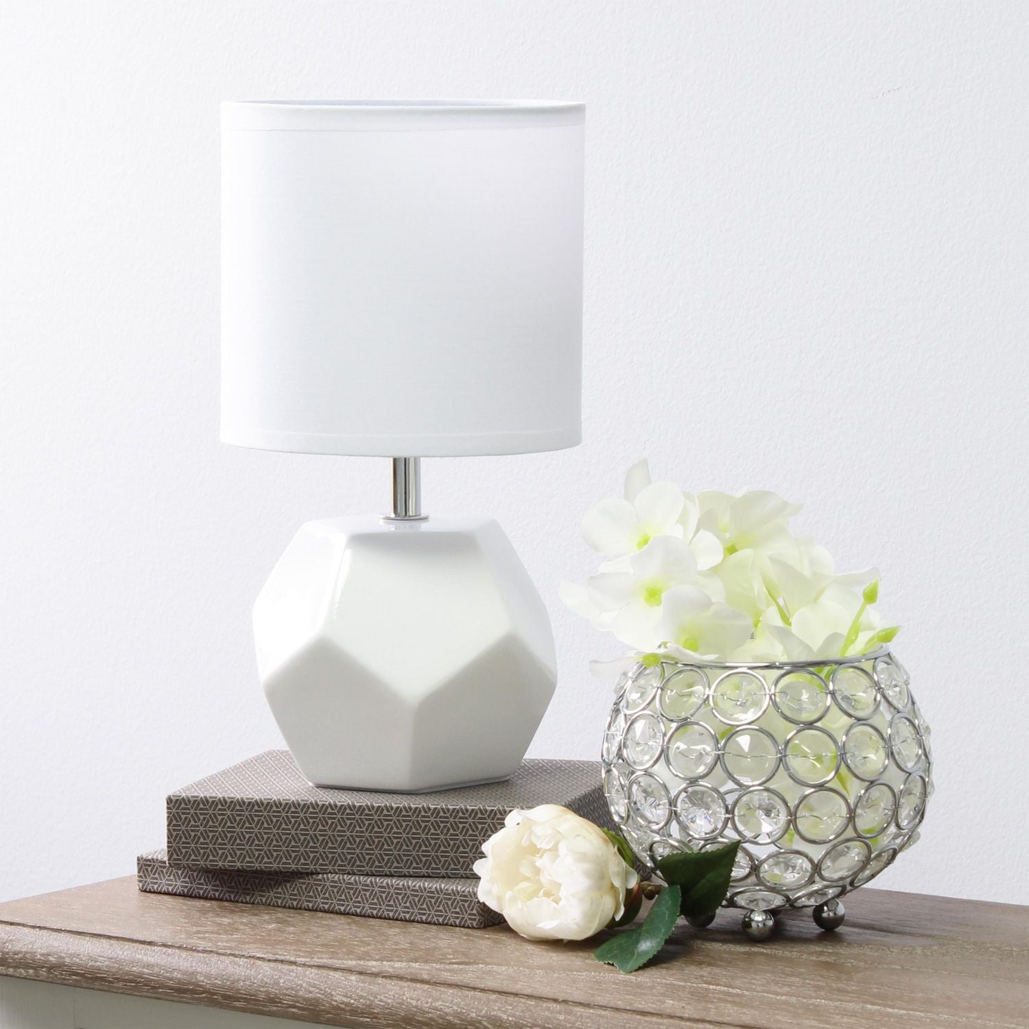 Simple Designs - Mini lampe de table à prisme rond avec abat-jour en tissu assorti