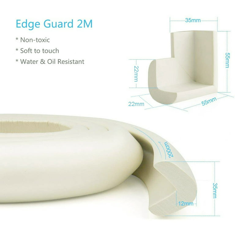 Qishi Baby Proofing Edge Corner Protector, Soft Rubber Foam Table Bumper Guard, 3M Pre-Taped Corners, 16.5 ft (15 ft Edge + 8 Corners), White, Heavy-Duty