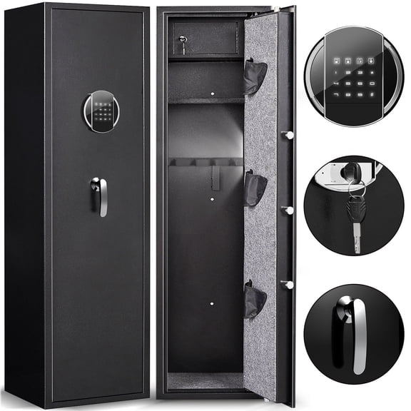 57" Digital Keypad Gun Safe, Quick Access for 5 Guns, Black, with Mute Function