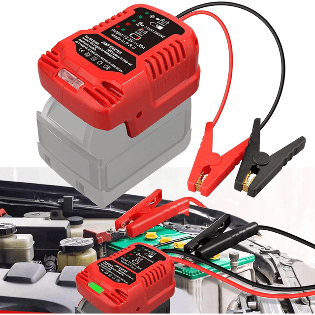Car Jumper Cables for Milwaukee 18V M18 Batteries Car Jump Starter with LED Lights Engine 12V Auto Booster Cables for Jump Starting Dead or Weak Cars Batteries (Battery not Included)