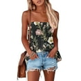 thumbnail image 4 of Womens Smocked Strapless Pleated Tube Tops Flower Print Strapless Pleated Tanks Backless Bandeau Tunic Tops Sleeveless Shirts, 4 of 7