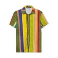 thumbnail image 5 of MODA NOVA Big & Tall Men's Vertical Striped Shirt Short Sleeve Hawaiian Shirt Yellow Green 2XLT, 5 of 5