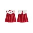 thumbnail image 2 of BemeyourBBs Toddler Baby Girl 4th of July Dress Outfit Baby Girl Independent Day Dress Summer Swiss Dot Red Dress Patriotic America Flag Bow Embroidery Lace Trim Collar Flying Sleeve  A Line Dress, 2 of 9