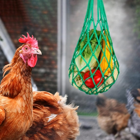 Chicken Vegetable Bag Hanging Feeder Skewers Lettuce Snack Holder Toys with Hook Feeding Tool for Coop Duck Parrot Large Birds green