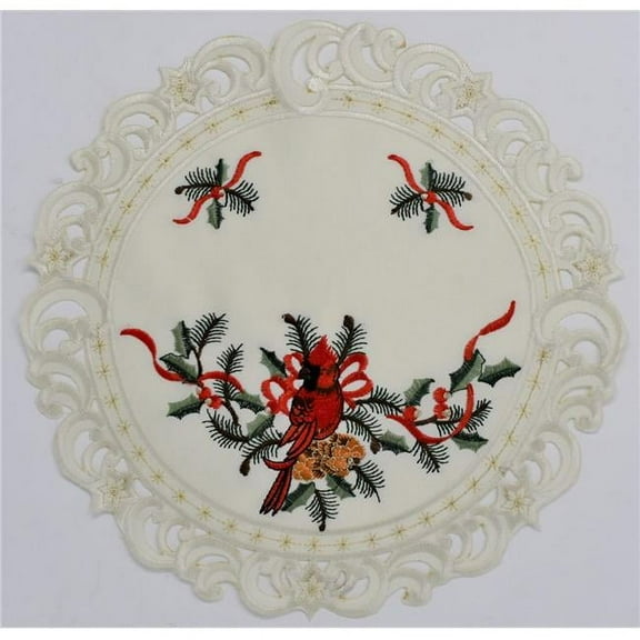 12 in. Cardinal & Pine Cone on Branches Doily