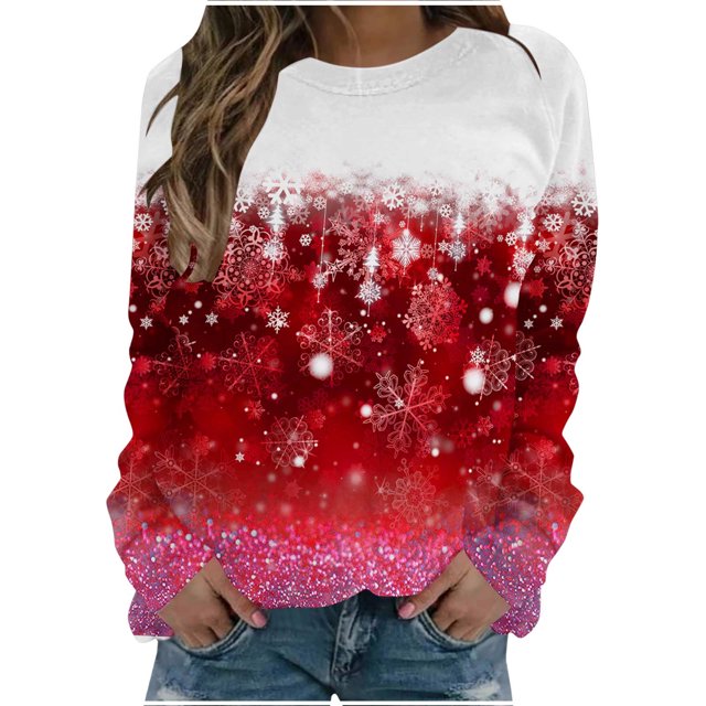 Birdeem Mode Femmes T-Shirt à Col Rond à Manches Longues Imprimé Chandail Blouse Hauts
