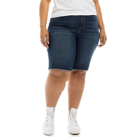 A3 Denim Women's Plus Size Fray Hem Bermuda Shorts