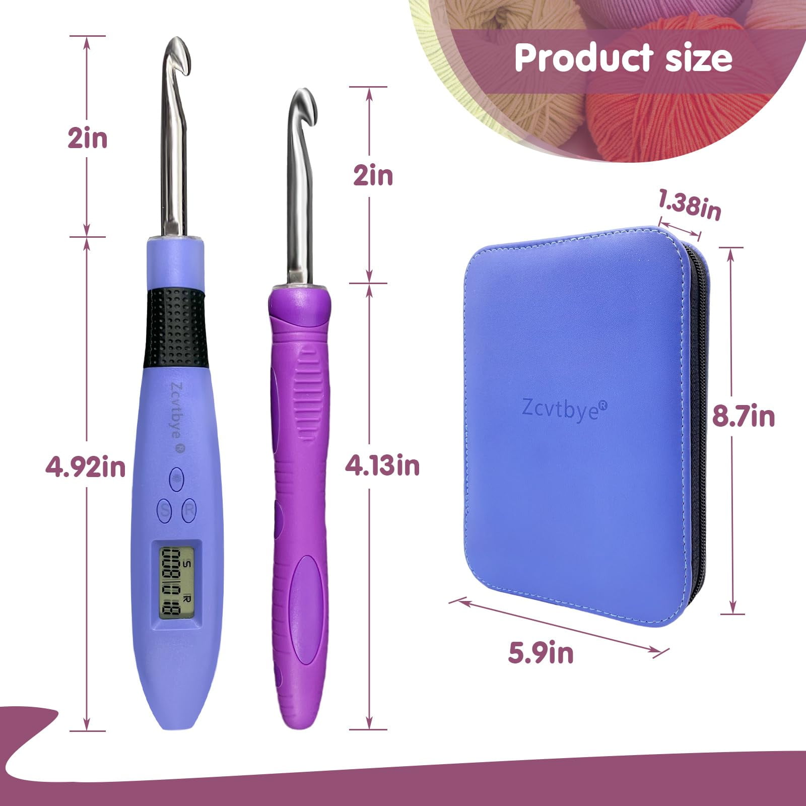18-Size Lighted Crochet Hooks Set with Digital Counter, Rechargeable LED Crochet Hook Kit for Stitch & Row Counting, Ergonomic Crochet Hooks for Beginners & Experts (2.0mm-14.0mm)