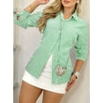 thumbnail image 4 of Womens Button Down Shirts Striped Classic Long Sleeve Collared Office Work Blouses Tops Green S, 4 of 5