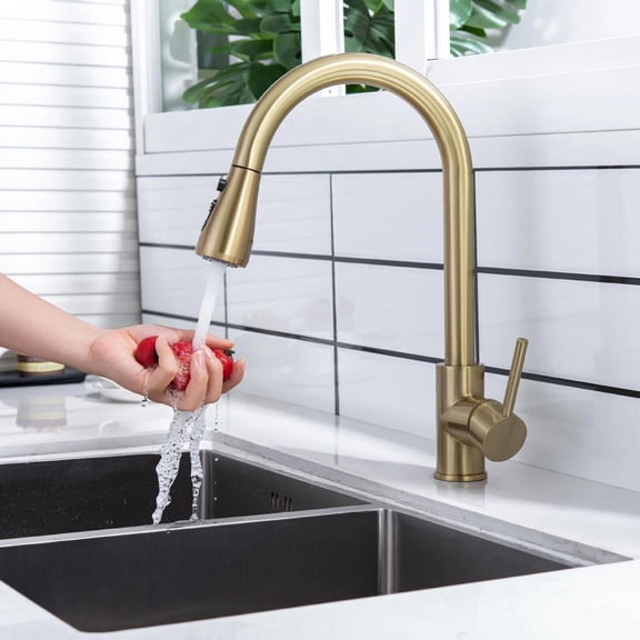 Brushed Gold Kitchen Faucet Sink Mixer Faucet Pull Down Sprayer Single Handle