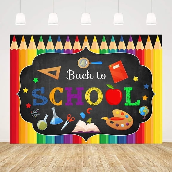 Back to School Backdrop Colorful Pencils Chalkboard Background Little Star Learning Party Supplies Decorations Banner Photo Booth Props