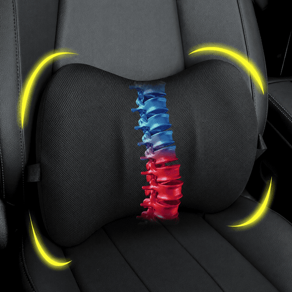 WANTELL Lumbar Support Pillow for Office Chair & Car, Compact Memory Foam Cushion for Lower Back, Black