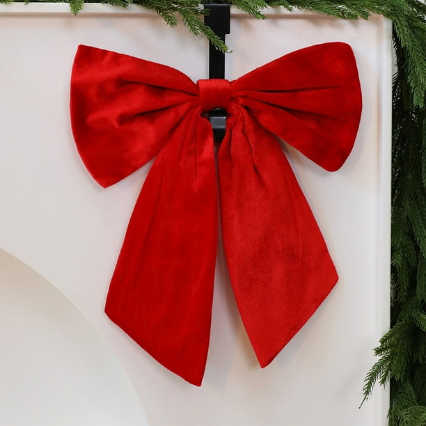 Adorno navideño grande de terciopelo con lazo | 36 x 34 cm, rojo y verde | Adorno para la punta del árbol, ventana y regalo con cordón ajustable