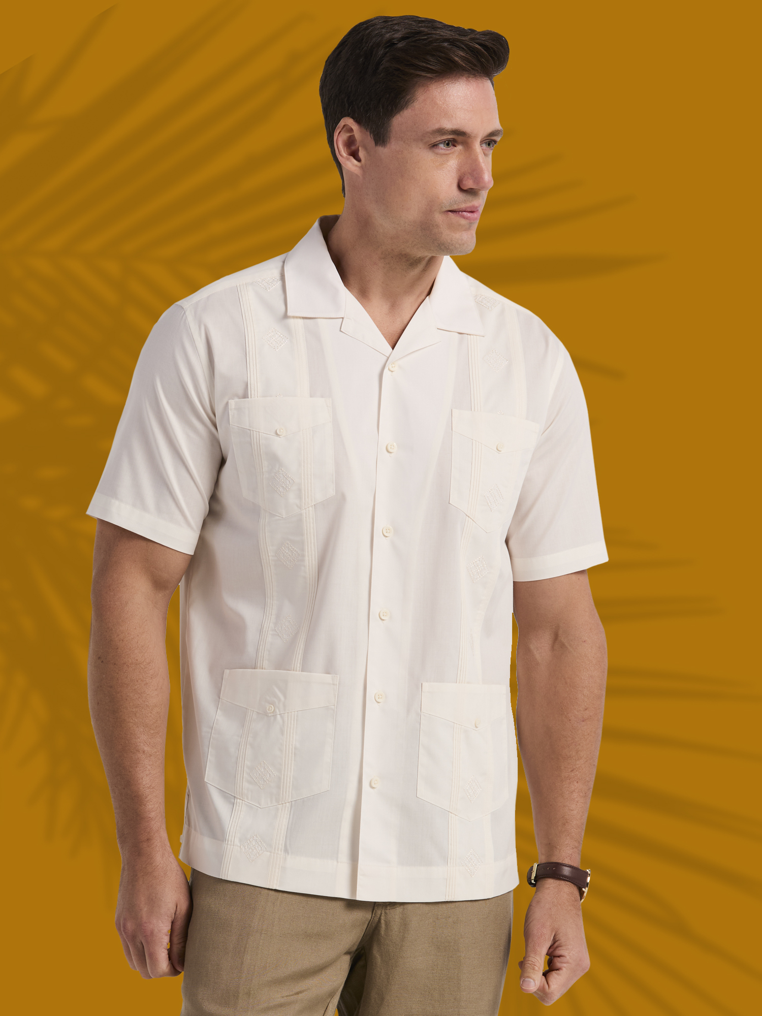 Havanera Men's and Big Men's Camp Collar Guayabera Short Sleeve Button-Down Shirt, Sizes S-5XL