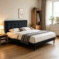 thumbnail image 3 of DEALTOPS Full Size Velvet Platform Bed Frame, Upholstered Tufted Headboard, No Box Spring, Black, 3 of 7