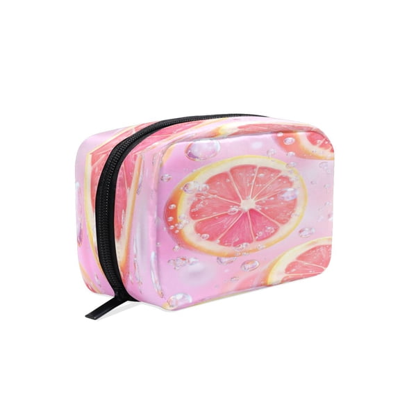 BZSMCE Makeup and Cosmetic Bag Women Simple Grapefruit Slices with Bubbles Pattern Square Cosmetic Bag