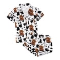 thumbnail image 5 of MAIHAN Womens Pajamas,Brown Highland Cow Print Milk Silk Pajamas Set,Short Sleeve Notch Collar Top and Shorts,Loose Fit Loungewear,Soft Sleepwear for Women,Summer Pajamas(Black,M), 5 of 7