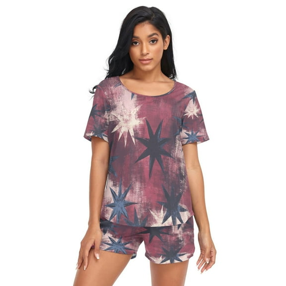 Women Pajama Sets Short Sleeve Sweatshirts Starry Casual Tops and Shorts
