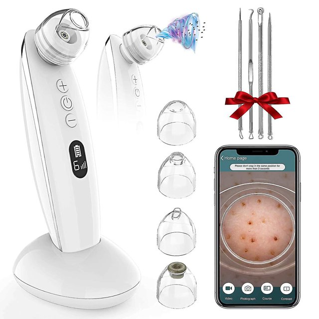 Blahead Remover Vacuum , 5mp Visible Electric Facial Pore Cleanser Blahead Suction Tool, 6 Modes 4 Replable Suction Probes, Led Display, Usb