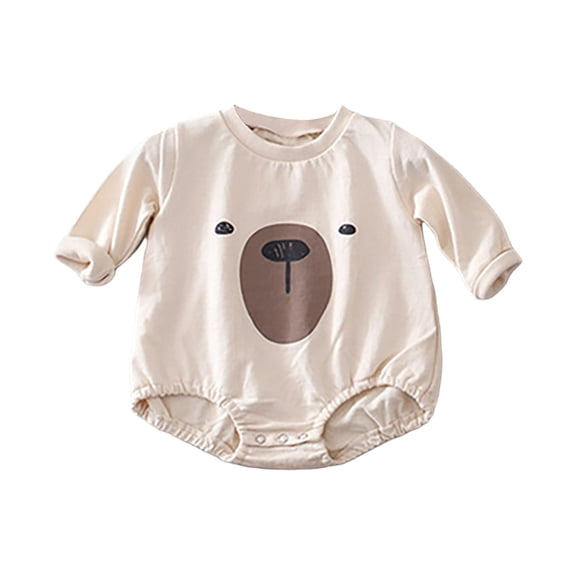 Weebloom Baby Girl Outfits Boys Jumpsuit Long Sleeve Cartoon Bear Print 0-18 Months Casual Girls Outfit Beige 3-6 Months