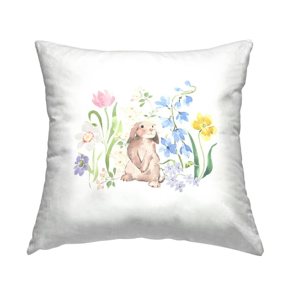Stupell Industries Bunny in Pastel Garden Square Decorative Printed Throw Pillow, 18 x 18
