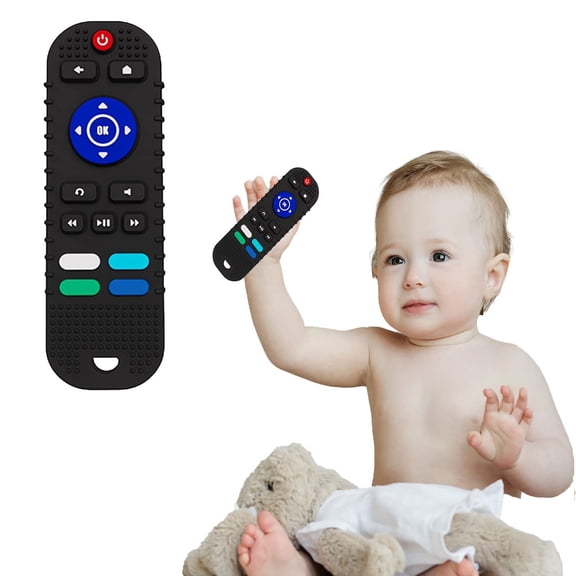 TV Remote Control Shaped Baby Teether Toy for 6-18 Months - Food-Grade Sensory Chew Toy with Music, Educational Teething Toy to Boost Cognition & Fine Motor Skills,Black