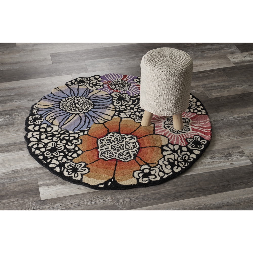 Ox Bay Talia 4' Round Black/Multi Floral Wool Indoor Area Rug