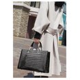 thumbnail image 5 of Genuine Cowhide Women Tote Bag, Glossy Crocodile Embossed Metal-Ring Top-Handle Crossbody Purse, 5 of 6