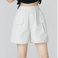 thumbnail image 2 of Lenpel Girls' Cargo Shorts Lightweight Elastic Waist Pull on Solid Color Wide Leg Shorts Summer Casual Shorts with Pockets, 2 of 3