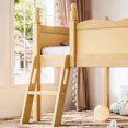 thumbnail image 5 of Leumius Twin Size Loft Bed with Full-Length Guardrails, Solid Wood Low Loft Bed with Ladders and Beside Book Shelf, Chic Shape and Low Profile Design for Boys Girls Natural, 5 of 9