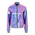 thumbnail image 3 of Eandarui Women Sparkly Bomber Jacket Metallic Holographic Front Zipper Shiny Baseball Jacket Coat Blue 3XL, 3 of 7
