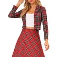 thumbnail image 4 of INSPIRE CHIC Women's Notched Lapel Stretch Plaid Tartan Crop Blazer, 4 of 6
