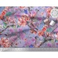 thumbnail image 3 of Soimoi Blue Satin Silk Fabric Insect,Peach & Pink Floral Decor Fabric Printed BTY 42 Inch Wide, 3 of 3