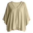 thumbnail image 6 of Women's Draped 3/4 Sleeve Poncho Top V Neck Loose Fit Batwing Blouse Lightweight Flowy Shirts for Fall Travel Daily Wear, Khaki, XL, 6 of 8