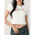 thumbnail image 4 of Yunliwuli Women Crop Basic T-Shirts Summer Bow/Fruit Print Short Sleeve Tops Casual Pullovers for Streetwear Aesthetic Clothes, 4 of 10