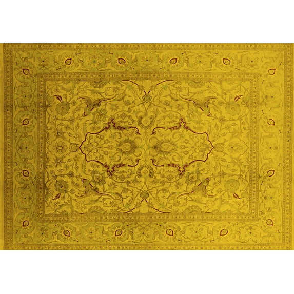 Ahgly Company Machine Washable Indoor Rectangle Oriental Yellow Industrial Area Rugs, 2' x 4'