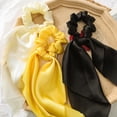 thumbnail image 3 of 4 Pieces Hair Scrunchies Bowknot Satin Chiffon Long Tail Elastics Ribbon Bow Scarf Scrunchie Vintage Ponytail Holder Ties Bands Accessories for Women,White+yellow,White+yellow，G22521, 3 of 7